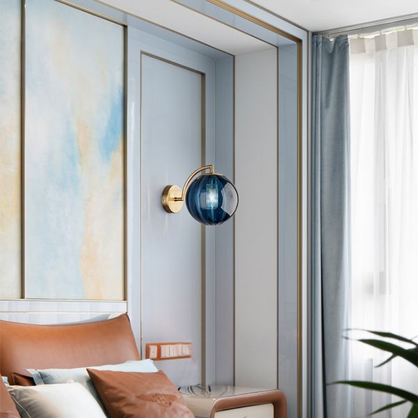 All-Copper Nordic Modernes Glaswandlampe verfügt über kreative leichte luxuriöse Wohnzimmer Hintergrund Schlafzimmer Nacht Licht Ins Hotel Dekorative Wandlampen