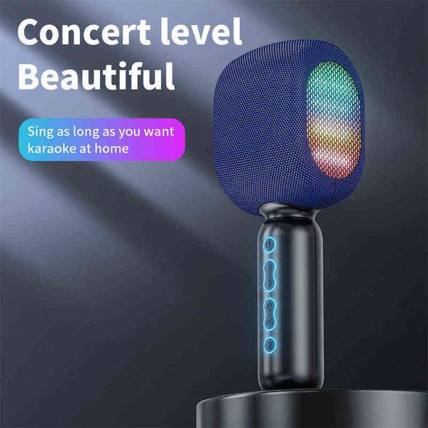 Microfones de condensador sem fio portátil Gravação de microfone portátil Compatível com Microfone Bluetooth Lâmpada LED de alto-falante para o YouTube Home Karaoke T220916
