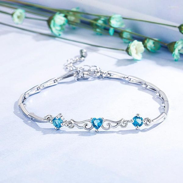Braccialetti con ciondoli DAIWUJAN coreano cuore blu cristallo ala d'angelo braccialetto in argento per le donne amante moglie anniversario di matrimonio regalo di gioielli