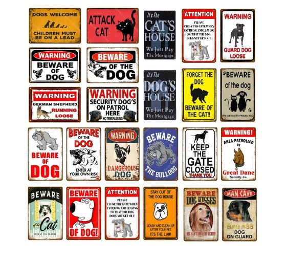 Avvertenza Pericolo Segni di pittura su metallo Attenzione al cane Gatto Poster Targa da muro vintage Pub Bar Casa Pittura Man Cave Decor Targhe in ferro Dimensioni 30x20 cm