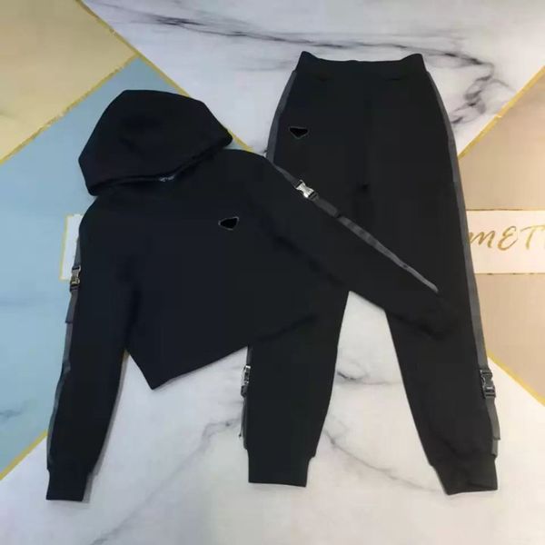 calças de duas peças teram roupas para mulheres roupas de grife de garanhão mais recente design de tamanho grande algodão preto calças longas roupas de calças combinando
