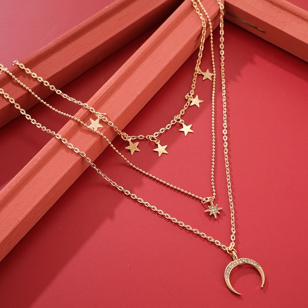 Charme retro em camadas de ouro e colar de prata Chain personalizada mapa de lua de colares pingentes de gargantilha para mulheres