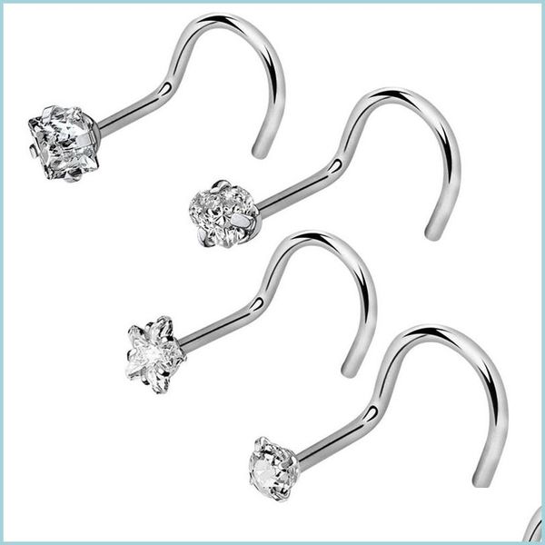 Носовые кольца шпильки 4pcs/lot 4 формы розыгрыш носовое кольцо 20 г хирургическое стальное сталь