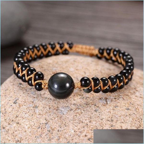 Pulseiras de charme duplo preto tigre olho charme bracelete tibetano corda artesanal pulseira ajustável para wo dhseller2010 dhp2t