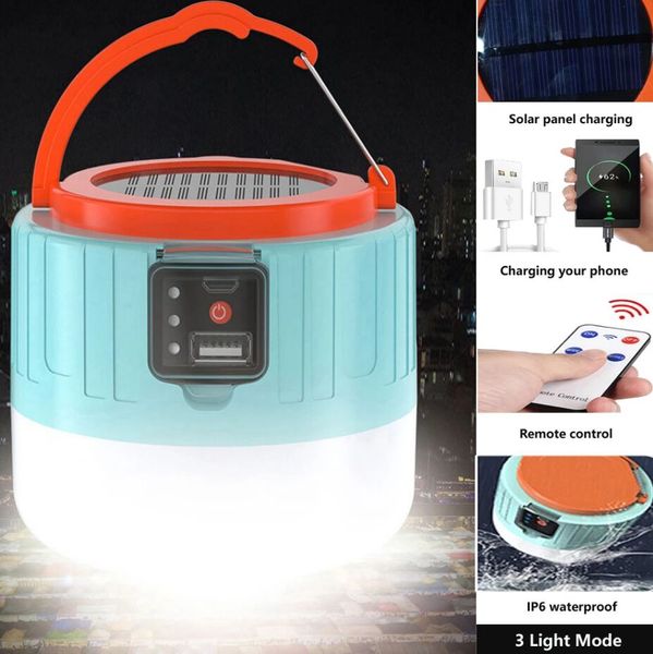 Güneş Kamp Fener Led Işık USB Açık Çadır Lambası için Şarj Edilebilir Ampul Taşınabilir Fenerler Barbekü Yürüyüşü için Acil Durum Işıkları