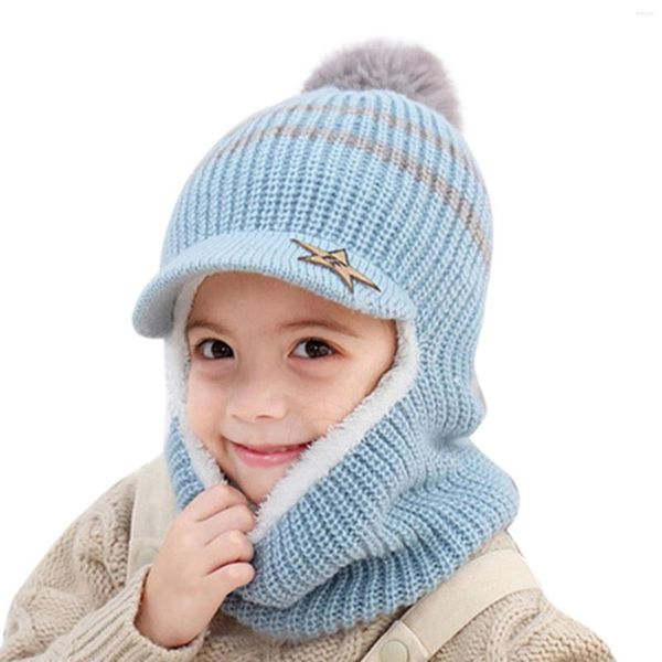 Cappelli Berretto invernale in acrilico lavorato a maglia spesso per bambini Bambino Cappello passamontagna caldo all'aperto Ragazze Ragazzi Bavaglino Maschera Copricapo Cappello a palla di pelo