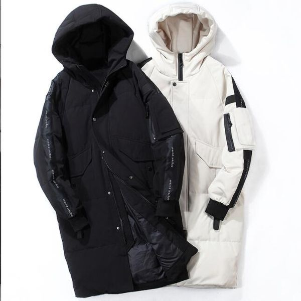 Зимняя теплая мужская куртка Black White Korean средней длины приливная утолщение Slim Fit Wind-Проницательность ветров