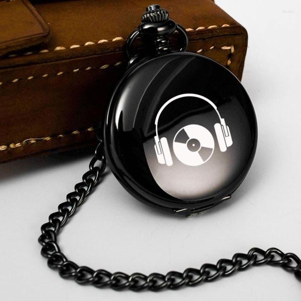 Pocket Watches Ear fone de ouvido Música Grave Texto Presentes Relógio Cadeia de Fob Smooth Aço Relógio Vintage Roman Nmber Dial Pingente