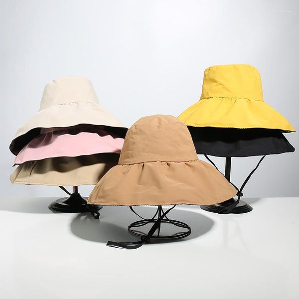 Boinas 2022 Chapéu de inverno Big Brim cola preta Protetor solar Solshade Anti -ultravioleta japonês cobrindo pescadores