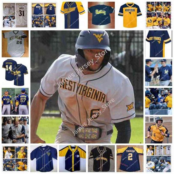 College Baseball Wears College 2022 NCAA Custom W V U Jersey de beisebol costurada 6 Victor Scott II 36 Noah Short 32 Chris Sleeper 12 Chase Smith 41 Evan Smith 31 Tyl Tyl