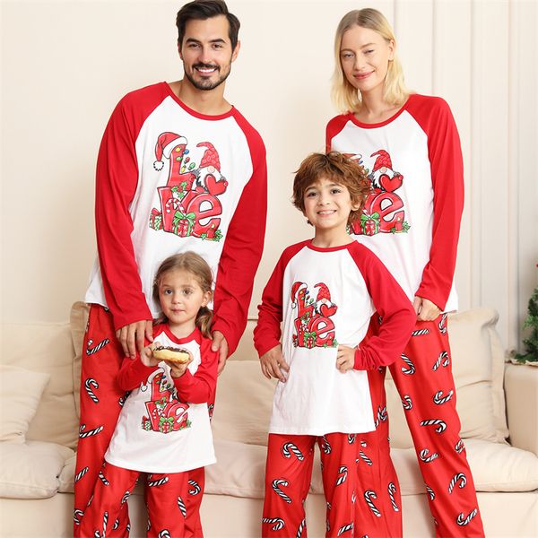 Weihnachten passendes Heimbekleidungsset, Weihnachtszwerge-Muster, bedruckte Loungewear-Nachtwäsche für Mama/Papa/Kinder/Kleinkind