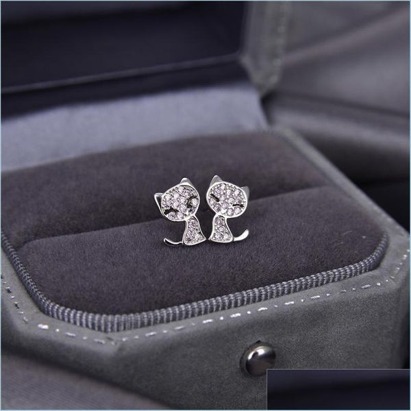 Ohrstecker, Katzenform, glänzender Ohrstecker, 925er Sterlingsilber, CZ-Diamant, Damen-Hochzeitsschmuck, Ohrringe, Sommergeschenk, 1615 T2 Drop Dhseller2010 Dhr1L