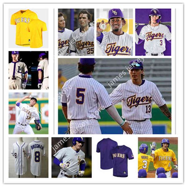 Бейсбол в колледже носит колледж NCAA Custom LSU Tigers, сшитые бейсбольной майкой 49 Javen Coleman 0 Jaden Hill 44 Blake Money 9 Ty Floyd 33 Michael Fowler 30 Trent V