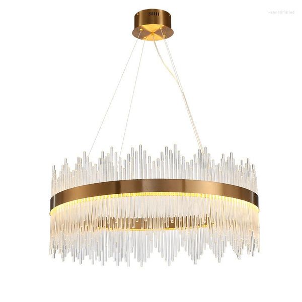 Lampade a sospensione 2022 Design Modern Crystal Round LED Lights Industrial Gold Bar Stair Dining Room Fixture Single Layer Double