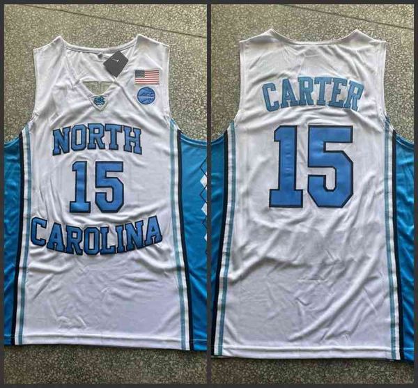 O basquete universit￡rio veste faculdades masculinos da Carolina do Norte #15 Vince Carter Branco Blue Split Edition College Basketball Jersey