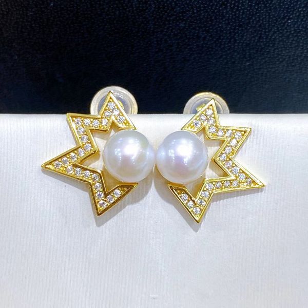 Stud 220907003 DiamondBox -Jewelry Earrings Studs Ear pérolas brancas esterling 925 prata star star zirconia aka 6-6,5 mm redonda de charme de charme de ideia de presente