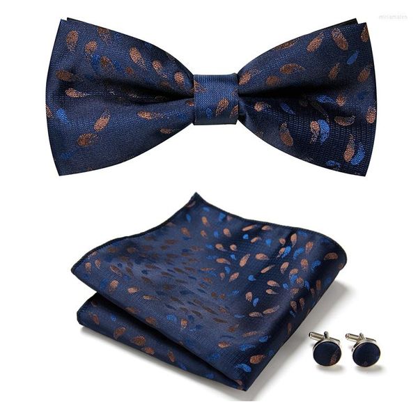 Arco lanchone tie masculino de ouro Paisley Bowtie Business Wedding Bowknot Dot Blue e Black Set for Groom Party Acessórios