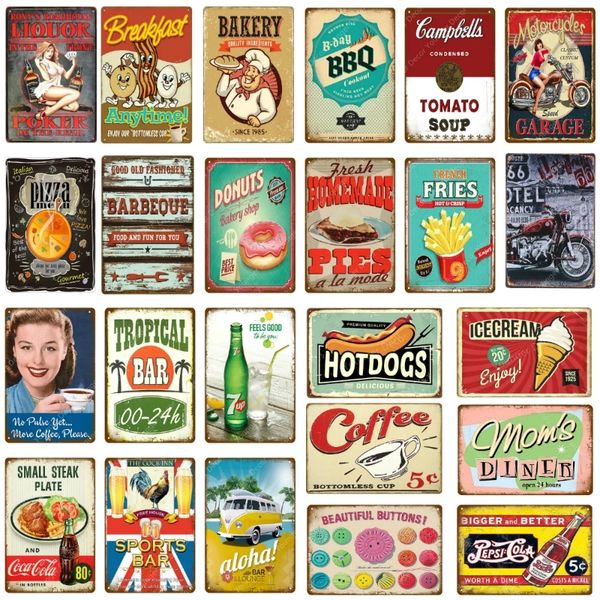 Tortas caseiras Retro Plata Metal Pintura Metinal Breakfast Diner Diner Cooktail BBQ Wall Sticket Tin Signs Cafe Bar Pub Signboard Decor de parede Placas de comida vintage Tamanho 30x20cm