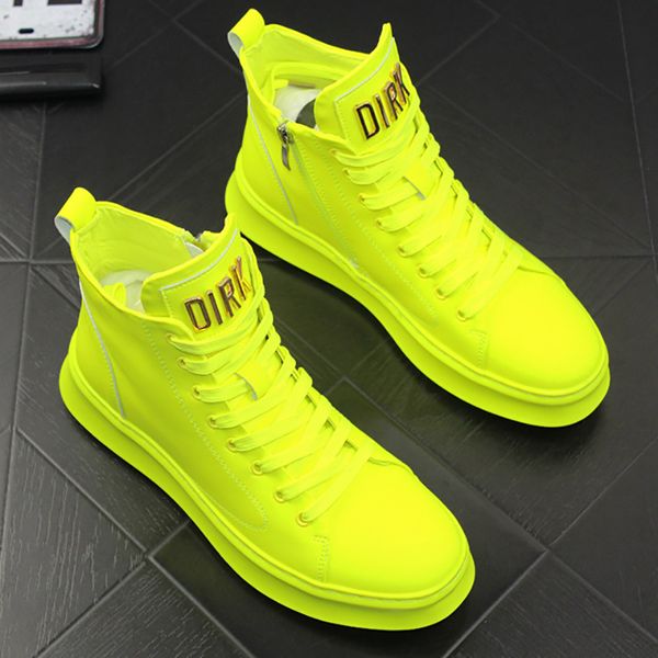 Scarpe da uomo quattro stagioni in pelle verniciata scarpe da tavola in pelle lucida stivali casual alti nuove sneakers fluorescenti verde oro e argento bianco A20