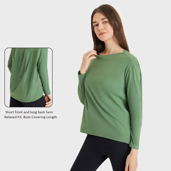 L010 Shirt à manches longues Femmes Yoga Tops Bum-Covering Longueur Sweatshirts Fitness Tee-shirt Soft Relaxed Fit Top Casual Wear