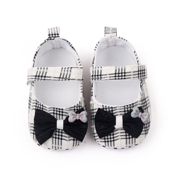 Baby Shoes Kids Girl Grid Bowknot Sapatos Bebes Zapatos Ninas recém -nascidas Primeiros Walkers Baby Crib Shoes