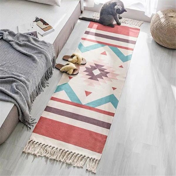 Tappeti Bohemia Enthic Tappeto Kilim Cotone Lino Nappa Tappeti da pavimento per camere da letto Nordico Geometrico Stampato accanto al tappetino