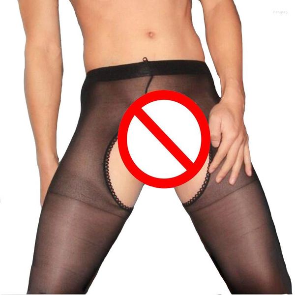 Meias masculinas kwan.z estocagem masculina Sexy lingerie masculina -calcinha de nylons exóticos abertos perneiras para homens meias eróticas