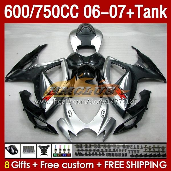 OEM-Verkleidungstank für Suzuki GSXR 600 750 CC GSX-R600 silbrig schwarz GSXR750 2006–2007 154Nr.113 GSXR-600 GSXR600 K6 600CC 750CC 2006 2007 GSXR-750 06 07 Einspritzverkleidung