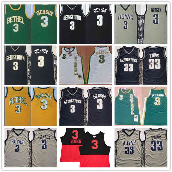 Kolej Basketbol Koleji Giyiyor 3 Allen Iverson Jersey 33 Patrick Ewing Jersey NCAA Georgetown Hoyas Bethel Lisesi Dikişli Kolej Basketbol Formaları 5 Jale