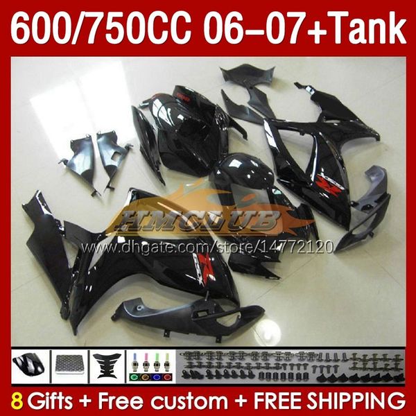 Tanque de atendimento de moldes de injeção para Suzuki GSXR600 750CC GSXR-750 K6 GSX-R600 06-07 154NO.81 600CC GSXR 600 750 CC GSXR750 06 07 GSXR-600 2006 2007 OEM Fairing Blk Blk Blk