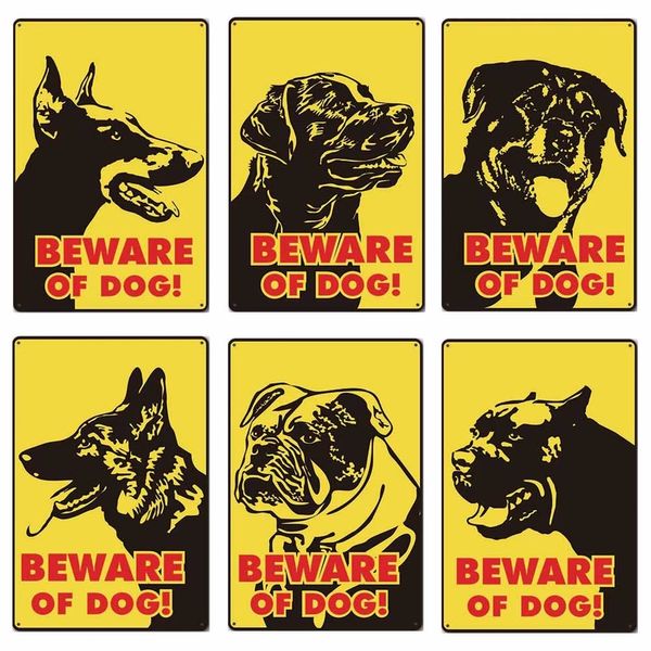 Cuidado com cães de pintura de metal vintage sinais de lata de letreiro aviso de cã