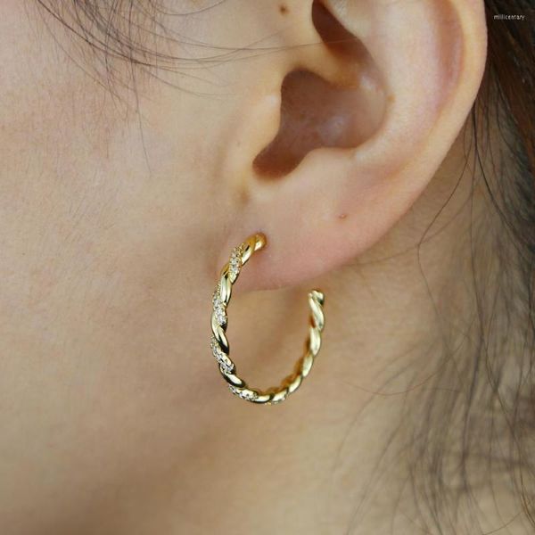Stili di orecchini a cerchio Orecchino grande con zircone cubico 5A Pavimentato Twist Band Rotondo oro placcato argento regalo di gioielli da sposa