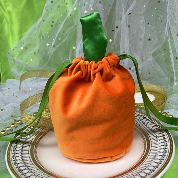 Halloween decora￧￣o de presente embrulho de doces de veludo bolsa de veludo ab￳bora Presentes de a￧￺car festivo Bolsas de pano de embalagem decora￧￣o de festa
