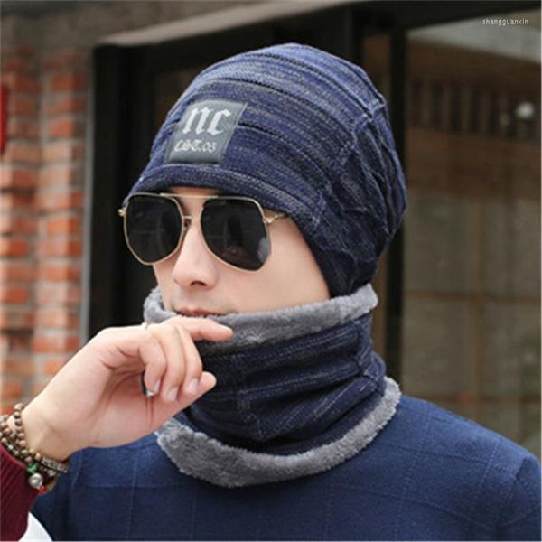 Berets 2022 Winter Mütze und Schal Set für Männer Frauen Warm Fleece Snood Beanie Kit Unisex Skullcap Schals Sets Männlich Weiblich Halswärmer