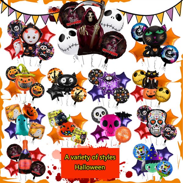 5 teile/satz Halloween Luftballons Set Happy Halloween Party Schädel Kürbis Szene Horror Dekor Folie Ballon Süßes Oder Saures Ballons Ballon 1048