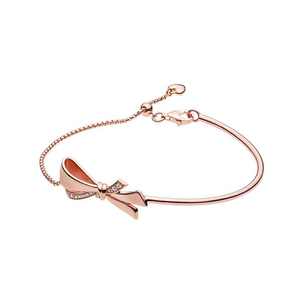 Bracelete de bracelete de arco -brilho de ouro rosa Sparkling Mulheres 925 jóias de festa de prata esterlina com caixa original para pulseiras de corrente de presente de namorada de pandora