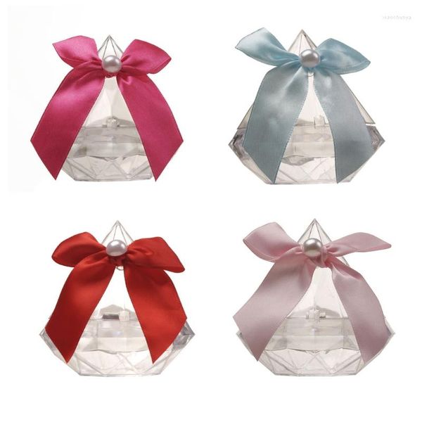 Set di 6 scatole di caramelle a forma di diamante con fiocco in confezione regalo di 6 petali di cioccolato in plastica trasparente per la conservazione di contenitori per feste di compleanno di matrimoni a casa