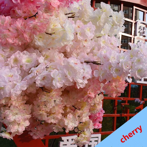 Flores artificiais de luxo 105cm Criptografia Cherry Blossom Branch 3 Fork sakura para festa de casamento decoração de teto