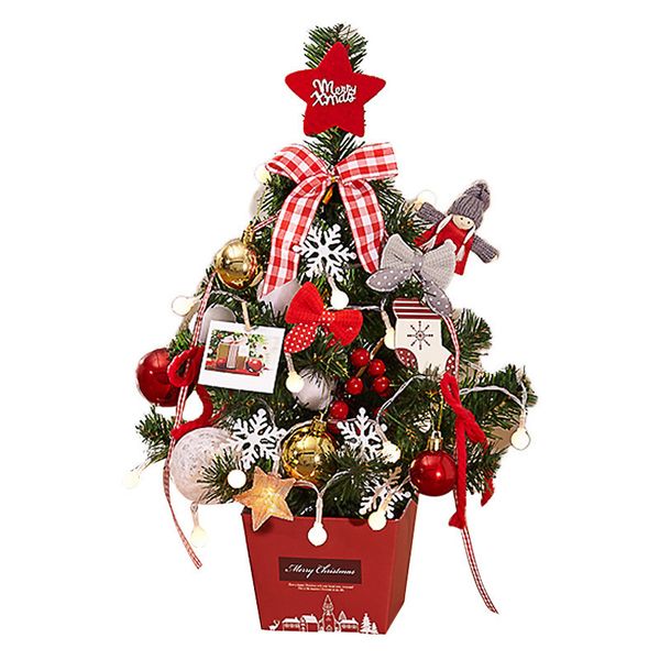 Mini ornamenti per alberi di Natale con luci Set di decorazioni da tavolo da 50 cm rosso dorato