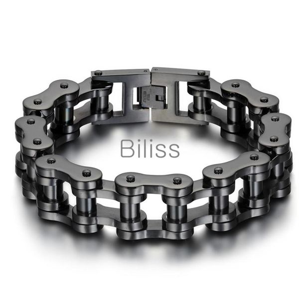 Schwarz Silber Schweres breites Edelstahlarmband 23 cm 18 mm Herren Biker Fahrrad Motorrad Kette Herrenarmbänder Herren Armreifen281Z