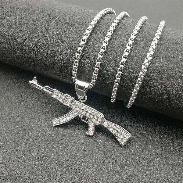 Hip Hop Schmuck Titanstahl vergoldet Diamant Ak47 Anhänger Halskette 6CC3239J