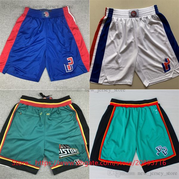 New Basketball CadeCunningham JadenIvey Shorts Retro Classic JustDon con tasca Hip Pop Pantalone con cerniera Pantaloni della tuta KillianHayes Short Blu Bianco Verde