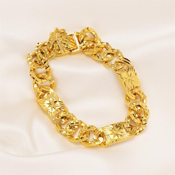 Mulheres 18k amarelo sólido ouro fino GF Bracelete largo Link Moda Metal Starlit Shape Urban264i