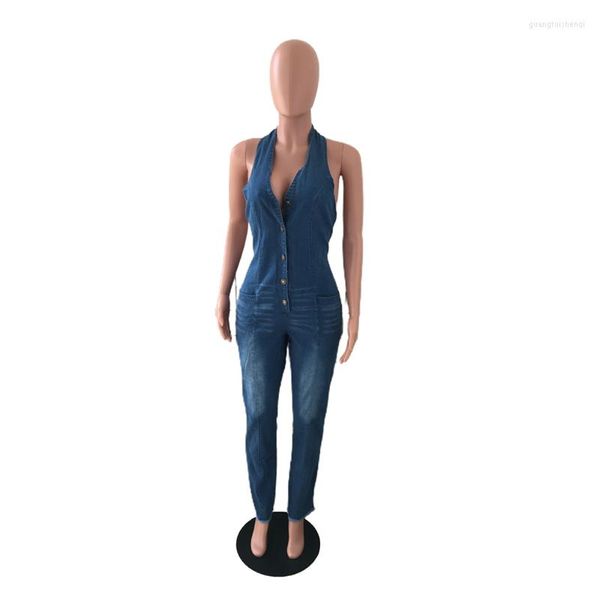 Calça 2022 verão sexy sexy sem mangas backless halter jeans jeans jeans jumbonete de macacão de macacão de macacão de maiús