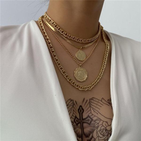 Correntes Colares Boho Moeda para Mulheres Retrato de Moda Chain de Multi camadas Cheger Gold Silver Color Jóias Vintage Bohemain Collar 2022CH242Q