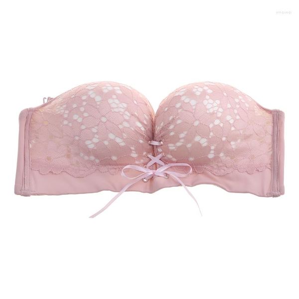 Bustiers Korsetts 40GC Frauen Sexy Floral Spitze Push-Up Trägerlosen BH Schnürung Kordelzug Wirefree Rutschfeste Unsichtbare Bandeau Hochzeit