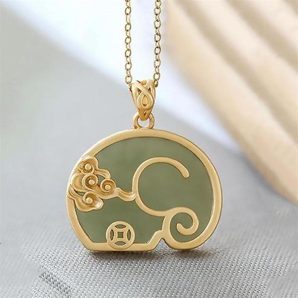 Catene Design originale Giada di Hetian naturale Elefante Xiangyun Ciondolo da donna Collana infantile cinese Squisito gioielliChains271q