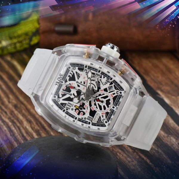 Clear Case Crystal Orologio casual da uomo 43mm Design semplice Stile Fashion Classic Pointer Movimento al quarzo Orologio Comodo cinturino in silicone con cinturino da polso