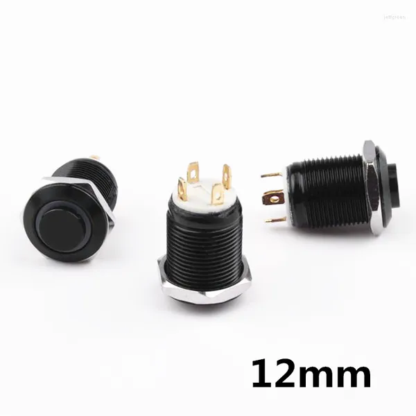 Chave de botão preto de preto 4 pinos 12mm à prova d'água de metal luminoso de cabeça alta alta/trava de trava auto-bloqueio/auto-retenção