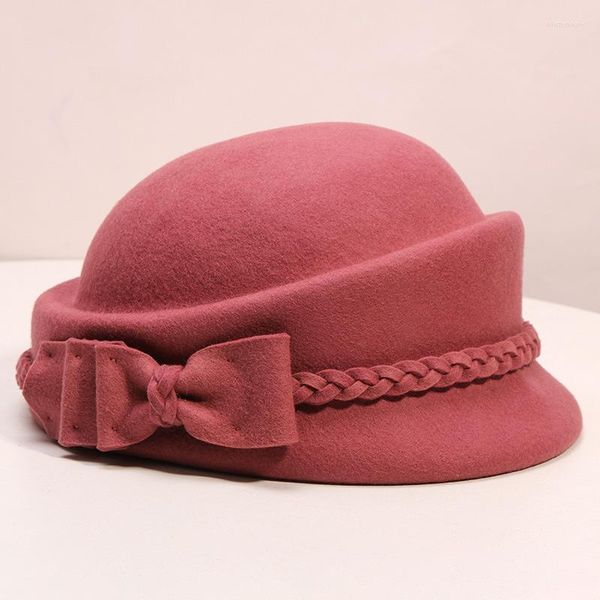 Beralar Chic Hisset Partisi Partisi Kadın Kış Grace Fedora Fedora Moda Yün Kapağı Sevimli Bowknot Örgü Kurdele Bere